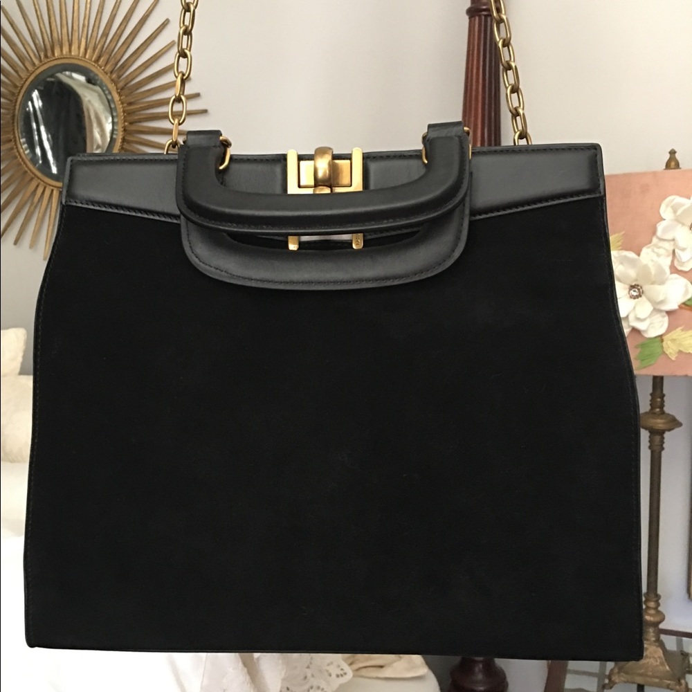 Henri Bendel Black Plaza Suede Satchel